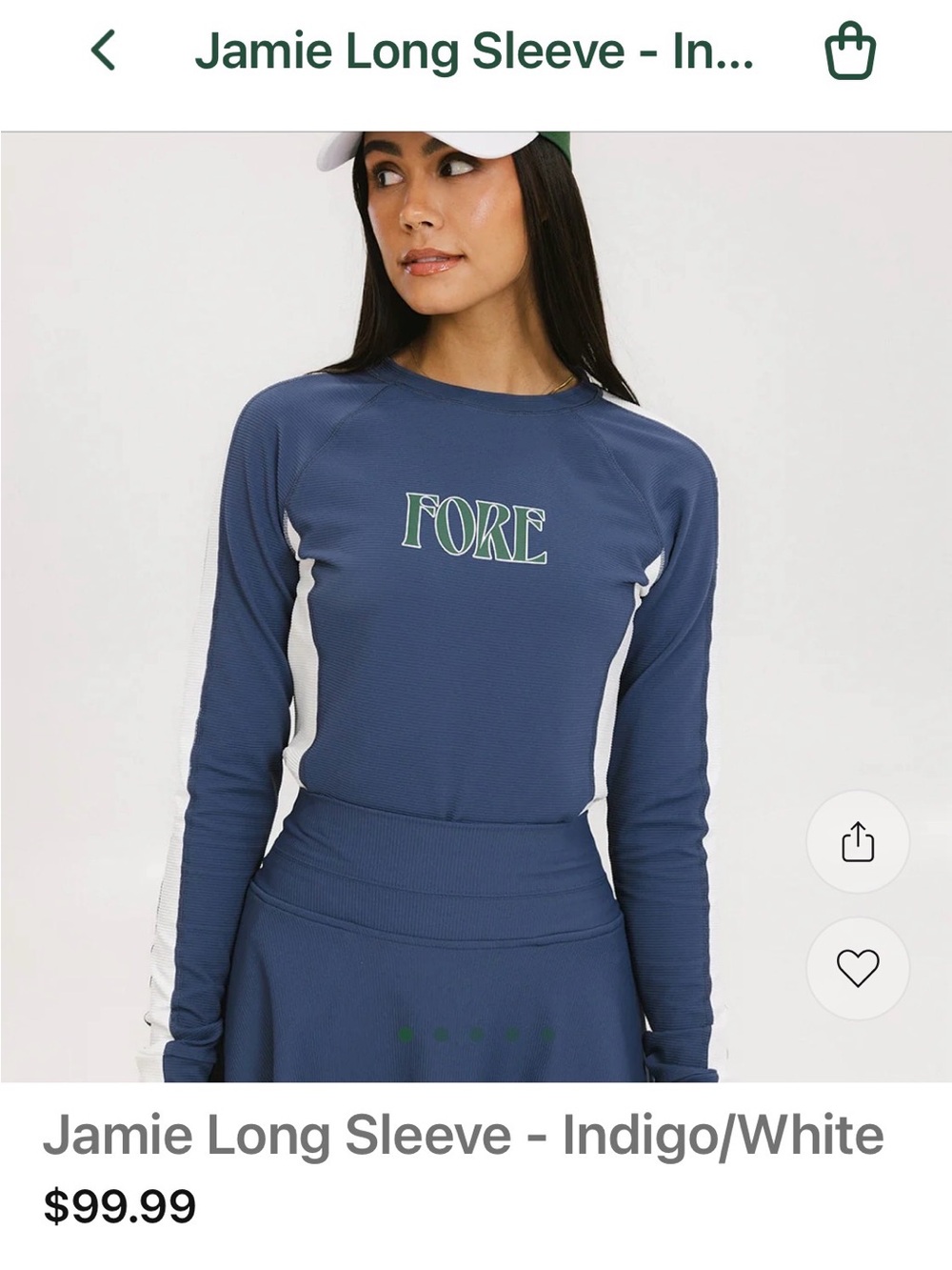⛳️Fore All Long Sleeve Top - Indigo/White/Green